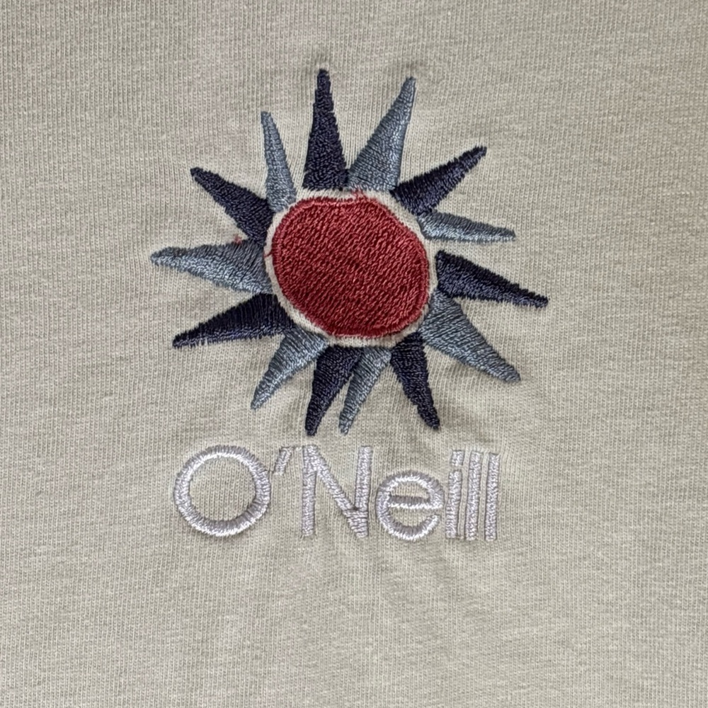 O'NEILL Mens T-Shirt Small Cream Color Cotton Embroidered O’Neill Sun Logo NWOT